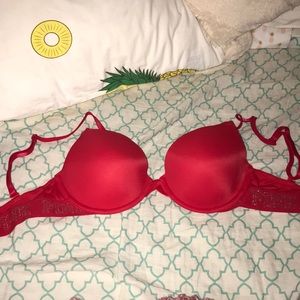 Bright red bra